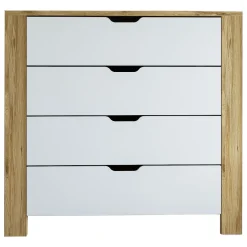 Cassettiere > Dmora Cassettiera Marrone Rovere Bianco 4 Cassetti Apertura Scorrevole 90x42x85h cm, Chiusura Scorrevole - Pastena Bianco, Marrone Rovere