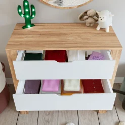 Cassettiere > Dmora Cassettiera Marrone Rovere Bianco 4 Cassetti Apertura Scorrevole 90x42x85h cm, Chiusura Scorrevole - Pastena Bianco, Marrone Rovere