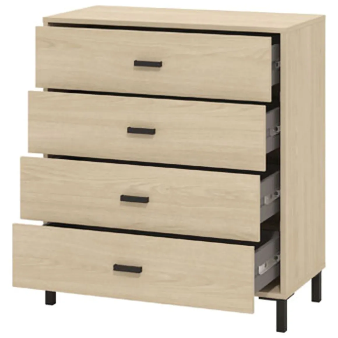 Cassettiera Marrone Rovere 4 Cassetti Apertura Scorrevole 80x40x90h cm, Chiusura Scorrevole - Rosasco