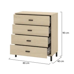 Cassettiera Marrone Rovere 4 Cassetti Apertura Scorrevole 80x40x90h cm, Chiusura Scorrevole - Rosasco