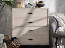 Cassettiera Marrone Rovere 4 Cassetti Apertura Scorrevole 80x40x90h cm, Chiusura Scorrevole - Rosasco