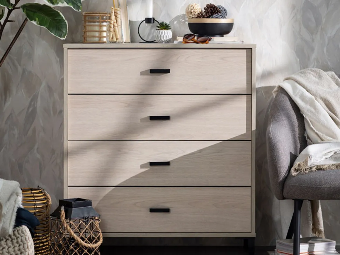 Cassettiera Marrone Rovere 4 Cassetti Apertura Scorrevole 80x40x90h cm, Chiusura Scorrevole - Rosasco