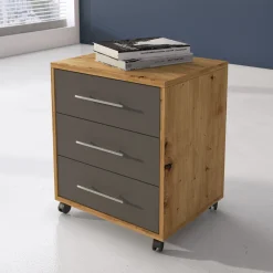 Cassettiera Marrone Rovere Nero Antracite 3 Cassetti Apertura Scorrevole 43x40x57h cm, Chiusura Scorrevole - Pisano