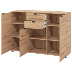 Cassettiera Marrone Rovere Nodi Nero 2 Cassetti Apertura Battente, Scorrevole 135x40x95h cm, Chiusura Battente, Scorrevole - Mainarda