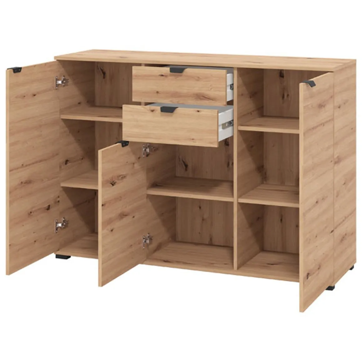 Cassettiera Marrone Rovere Nodi Nero 2 Cassetti Apertura Battente, Scorrevole 135x40x95h cm, Chiusura Battente, Scorrevole - Mainarda