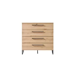 Cassettiera Marrone Rovere Nodi Nero Nero 4 Cassetti Apertura Scorrevole 91.5x42x95h cm, Chiusura Scorrevole - Porzio