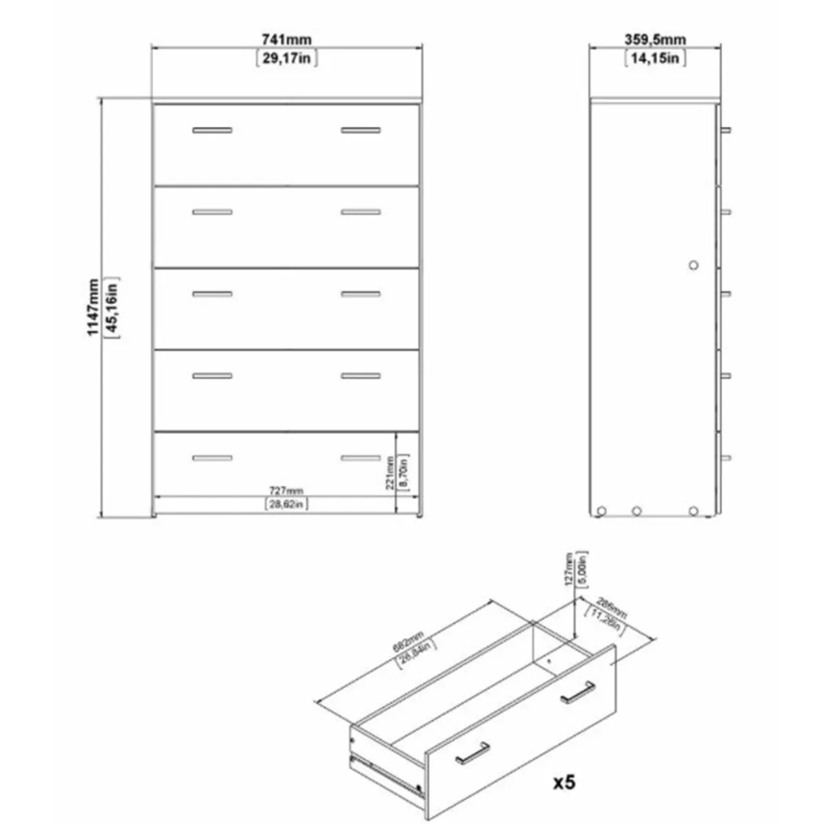 Cassettiere > Dmora Cassettiera minimal bianca 74x114h cm - Aikol Bianco
