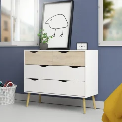 Cassettiera moderna bianca e quercia 98x81h cm - Azir