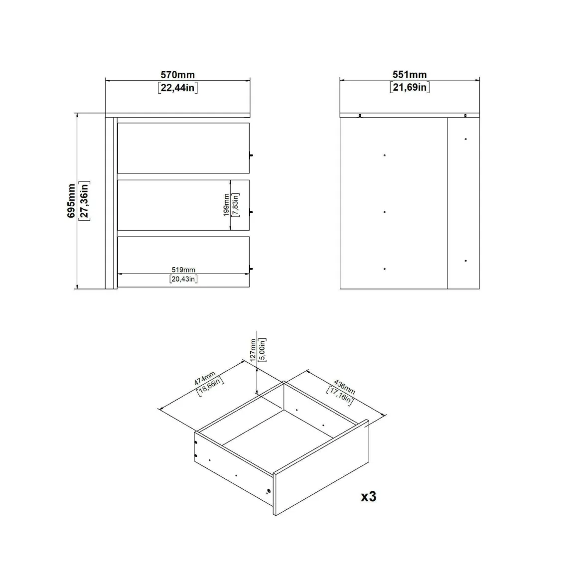 Cassettiera moderna bianca 57x69h cm - Giacarta