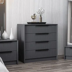 Cassettiera Nero Antracite 4 Cassetti Apertura Scorrevole 45x72x77h cm, Chiusura Scorrevole - Jebi