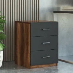 Cassettiera Nero Antracite Marrone Noce 3 Cassetti Apertura Scorrevole 45x47x62h cm, Chiusura Scorrevole - Trecate