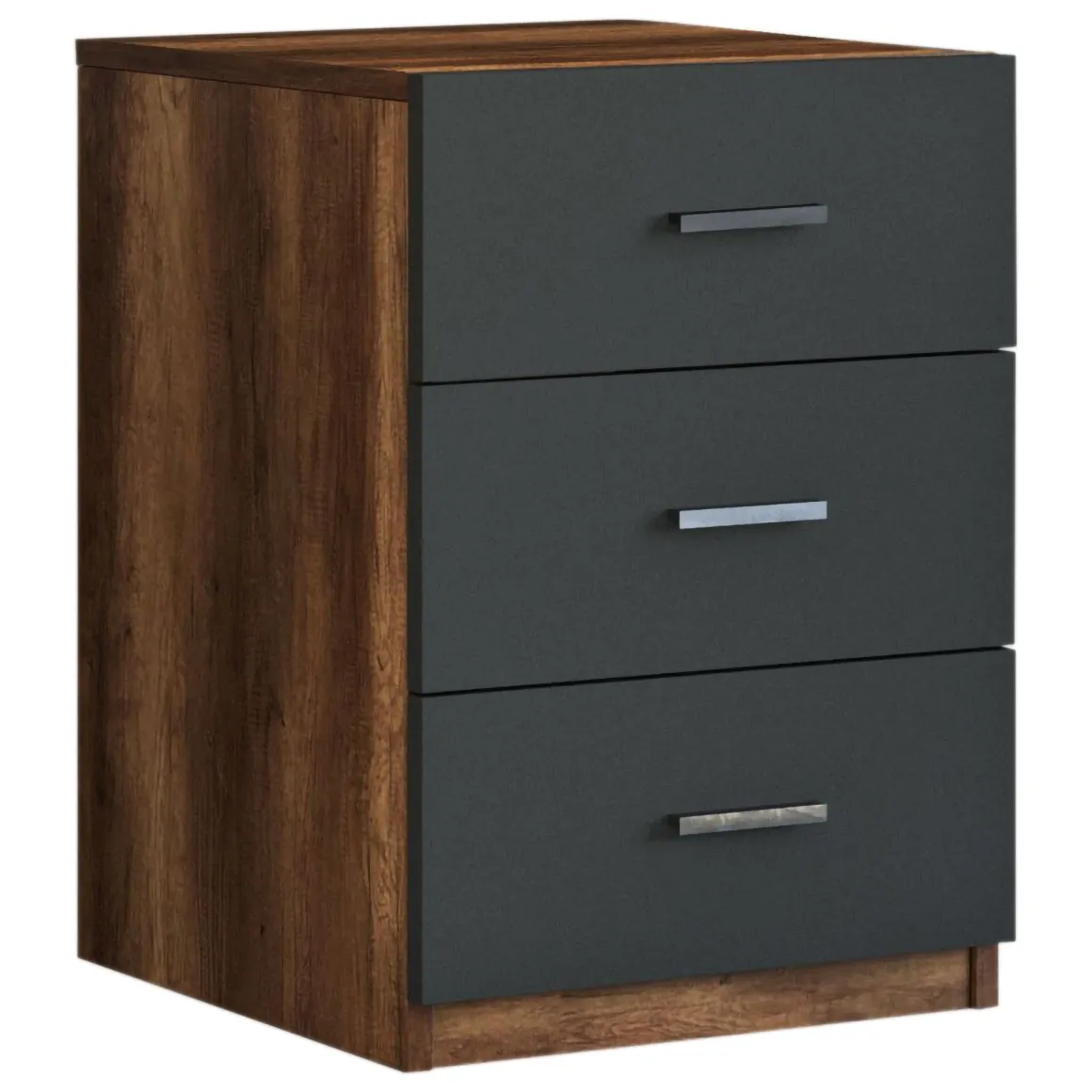 Cassettiera Nero Antracite Marrone Noce 3 Cassetti Apertura Scorrevole 45x47x62h cm, Chiusura Scorrevole - Trecate