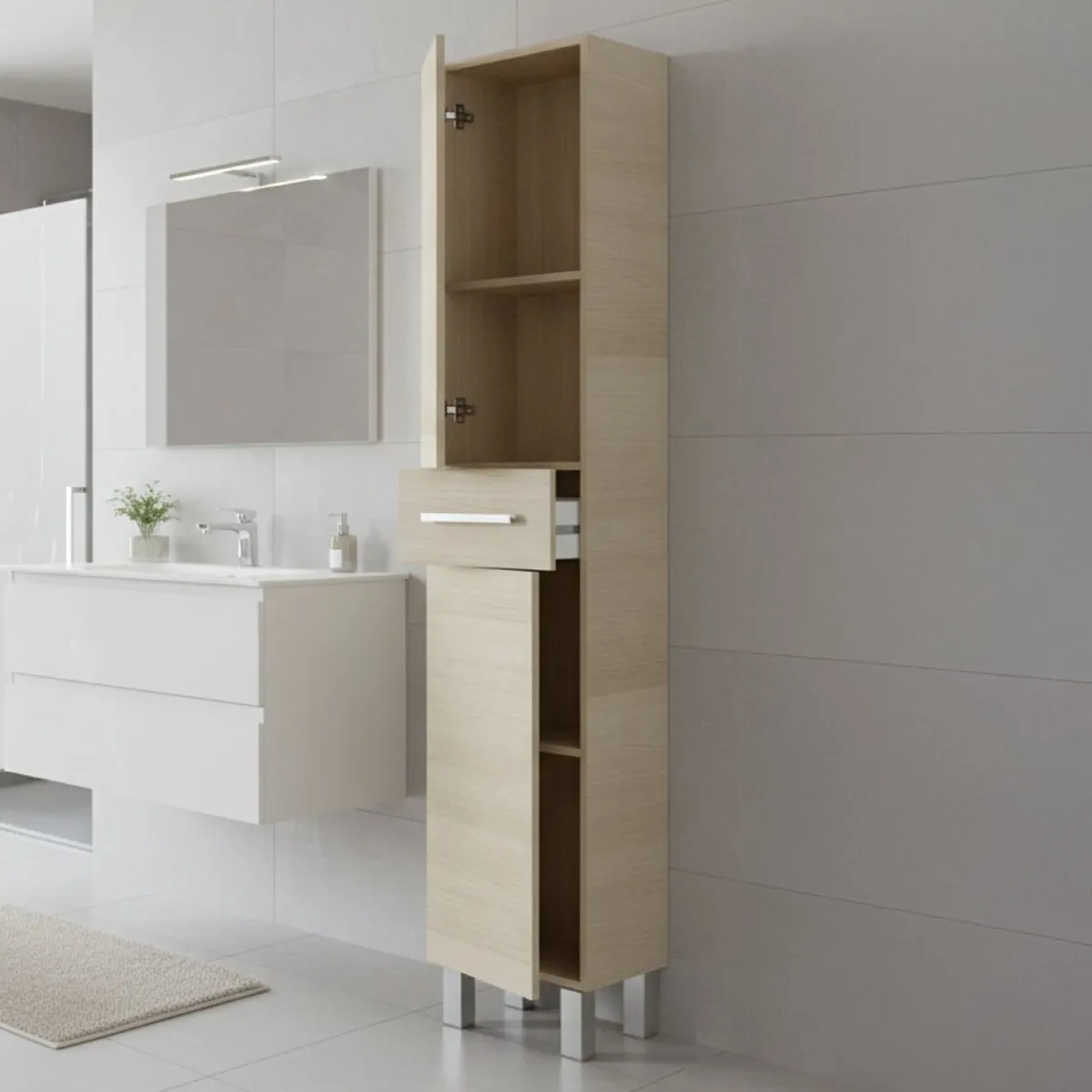 Mobili Colonna|Bagno > Dmora Colonna 2 ante minimal 35x182h cm rovere - Alka Marrone Rovere