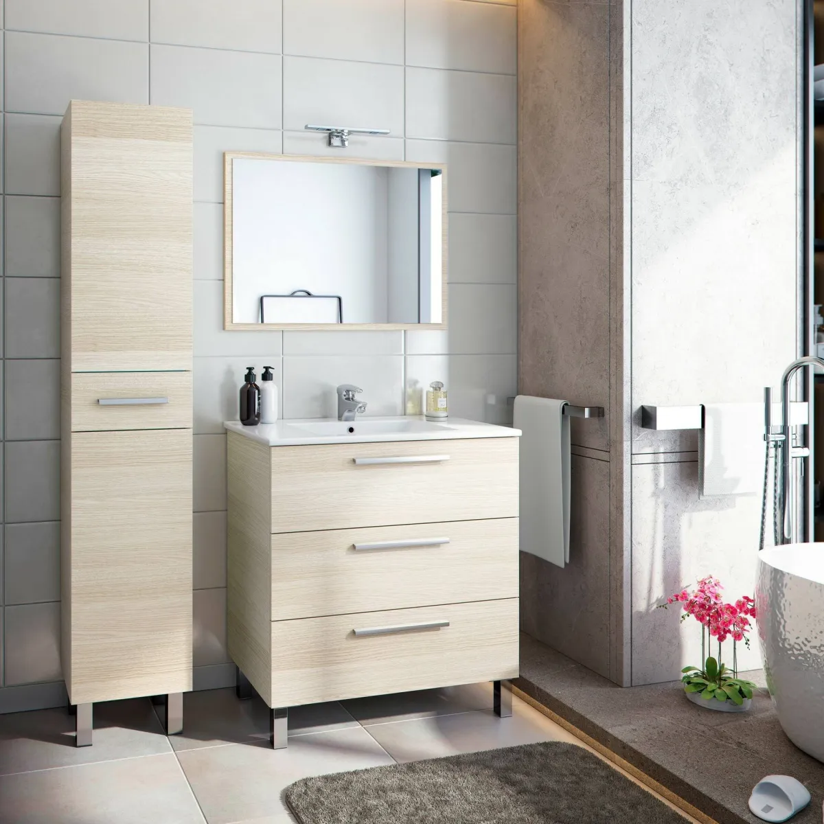 Mobili Colonna|Bagno > Dmora Colonna 2 ante minimal 35x182h cm rovere - Alka Marrone Rovere