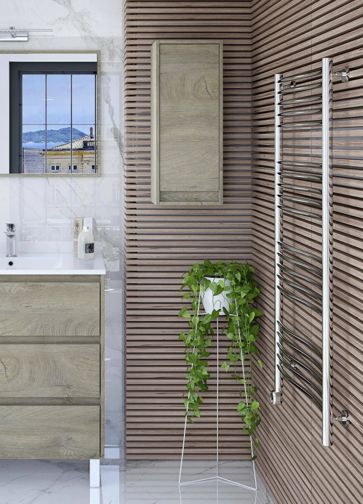 Bagno|Lavanderia > Dmora Colonna piccola sospesa bagno 30x74h cm rovere - Anabella Marrone Rovere