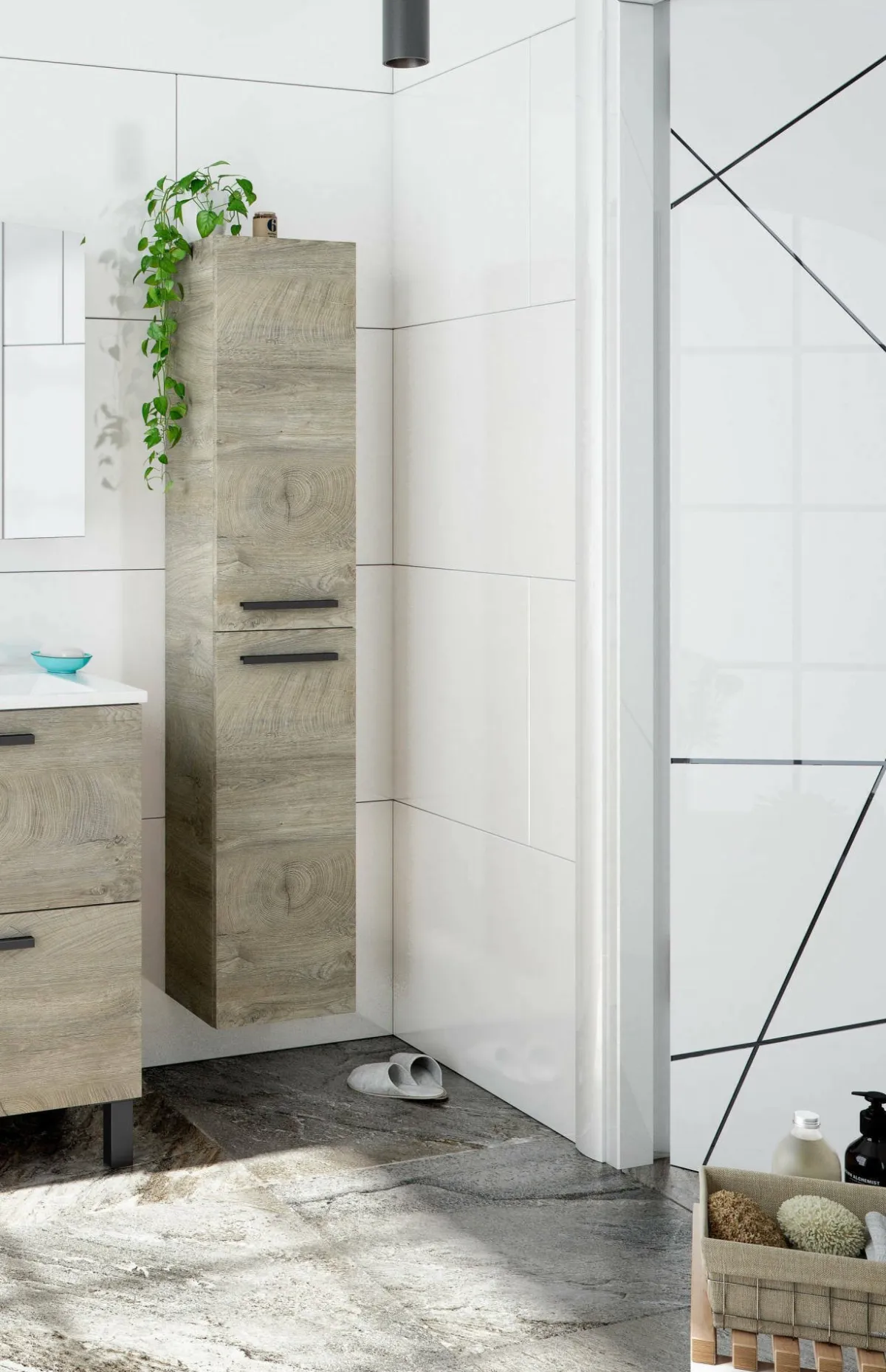 Mobili Colonna|Bagno > Dmora Colonna sospesa bagno 2 ante 30x150h cm rovere - Notte Marrone Quercia