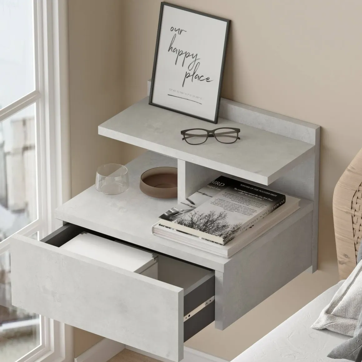 Comodino a muro argento 40x35x32h cm - Joconde