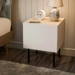 Comodini > Dmora Comodino 1 anta beige e rovere 40x41x60h cm - Set di 2 comodini Preci Marrone Rovere, Beige Cashmere