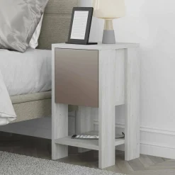 Comodini|Camera Da Letto > Dmora Comodino 1 anta bianco e tortora 30x30x55h cm - Filippa Grigio, Bianco Tortora