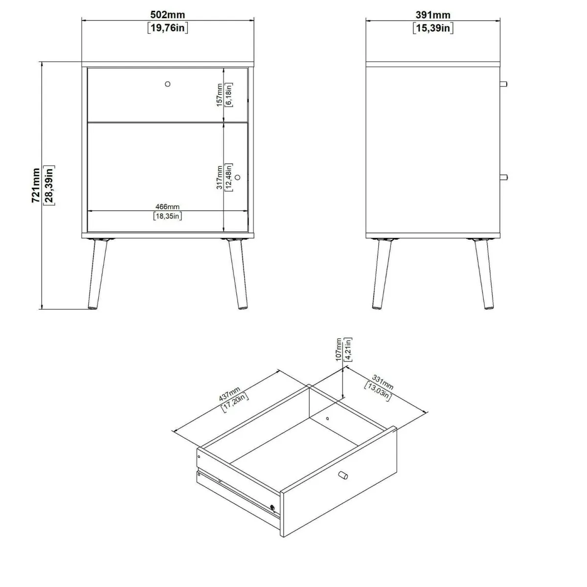 Comodini > Dmora Comodino 1 anta 50x39x72h cm - Antenati Bianco