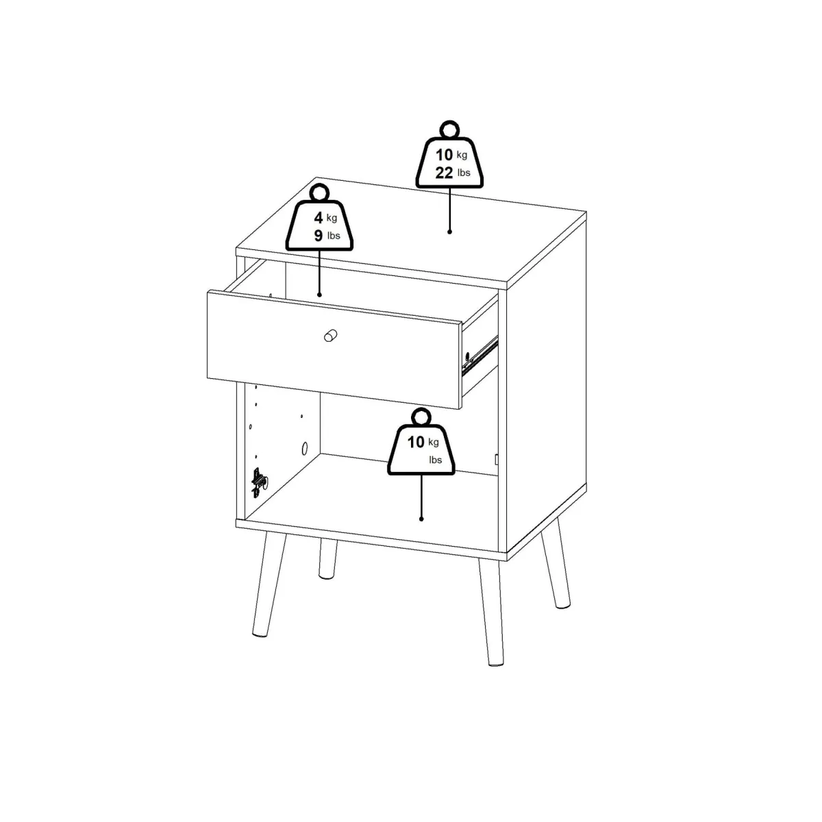 Comodini > Dmora Comodino 1 anta 50x39x72h cm - Antenati Bianco