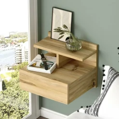 Comodini|Camera Da Letto > Dmora Comodino a parete quercia 40x35x32h cm - Aviatico Marrone Quercia