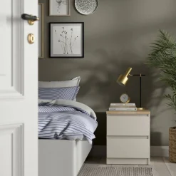 Comodini > Dmora Comodino 2 Cassetti un Ripiano 54x40x56h cm, Apertura Scorrevole - Gasalisa Beige