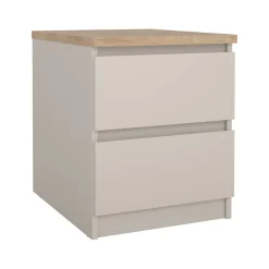 Comodino Beige 2 Cassetti un Ripiano 40x40x50h cm, Apertura Scorrevole - Azar