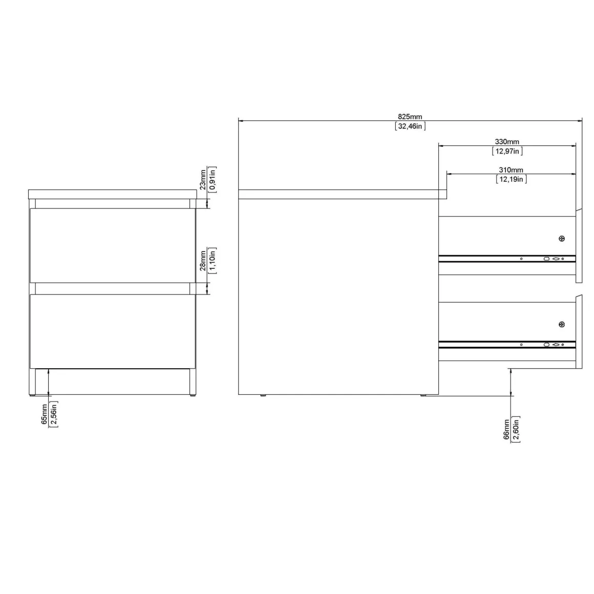 Comodini > Dmora Comodino 2 Cassetti un Ripiano 54x40x56h cm, Apertura Scorrevole - Gasalisa Beige
