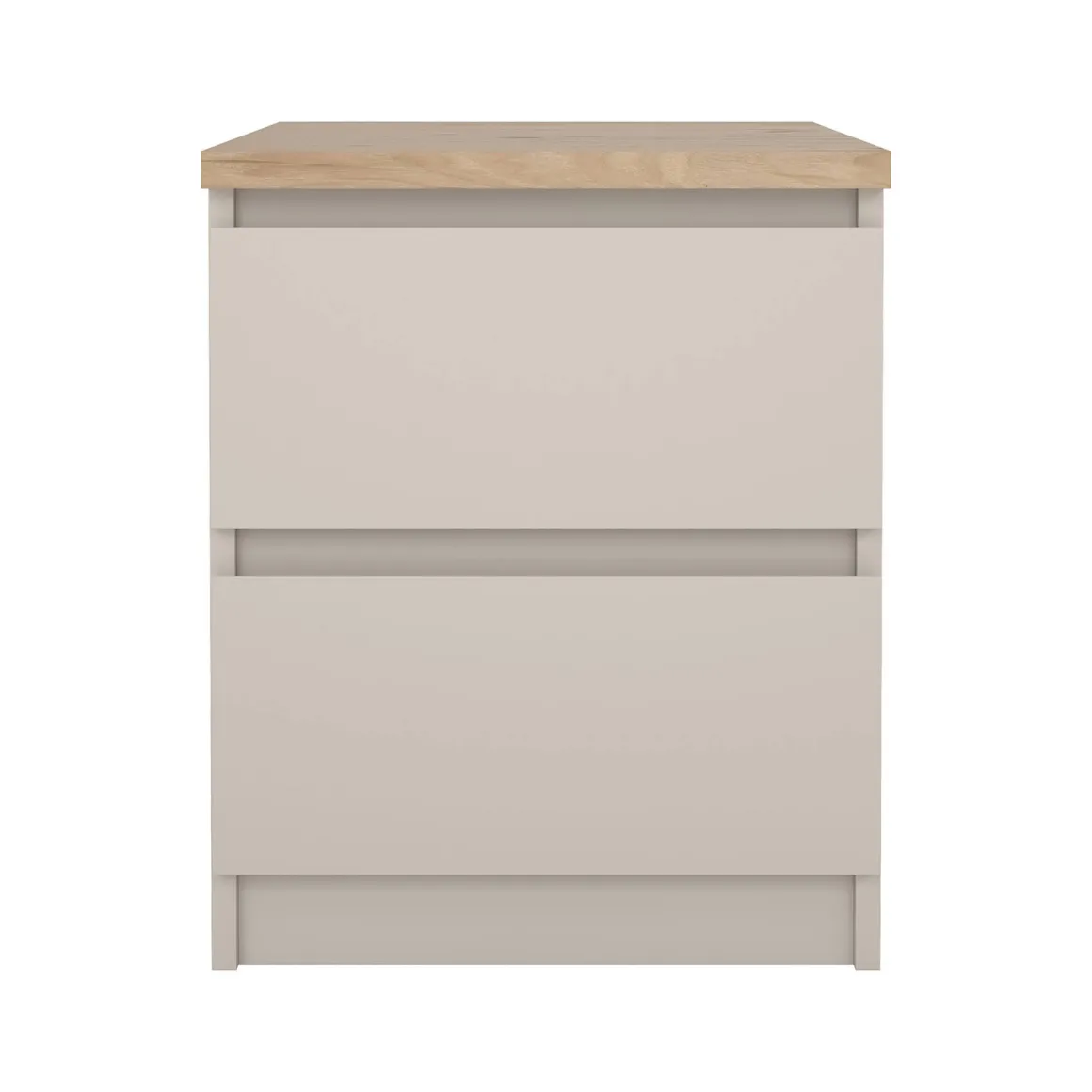 Comodino Beige 2 Cassetti un Ripiano 40x40x50h cm, Apertura Scorrevole - Azar
