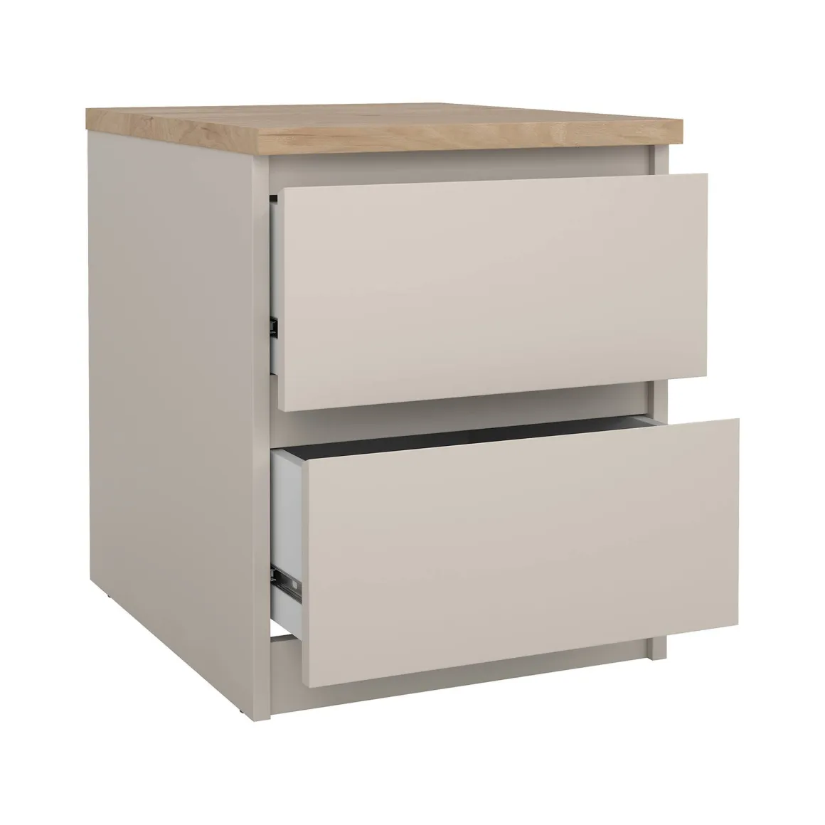 Comodino Beige 2 Cassetti un Ripiano 40x40x50h cm, Apertura Scorrevole - Azar
