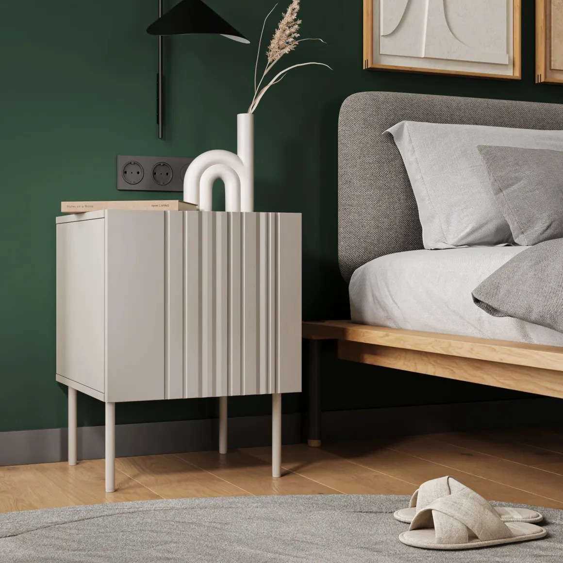 Comodino Beige Cassetti un Ripiano 59x42x44.5h cm, Un'anta - Russi