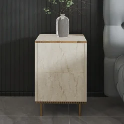 Comodini > Dmora Comodino Beige Marmo oro un Ripiano Apertura Battente 40x35x60h cm, Un'anta - Vestone Oro, Beige Marmo