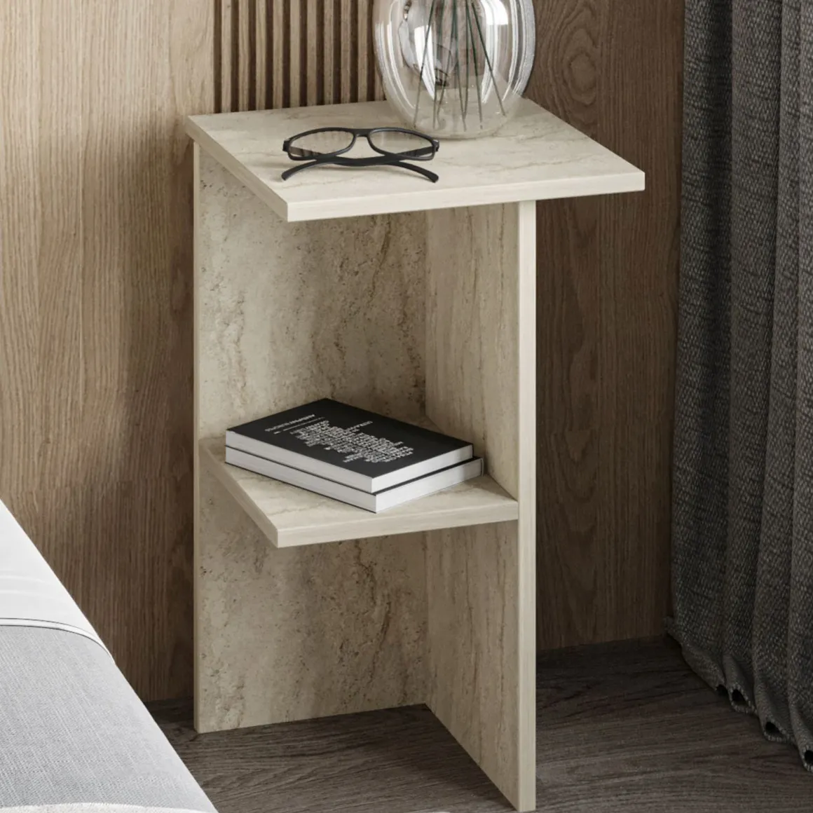 Comodino Beige Marmo un Ripiano Colore Ripiano Beige 36x36x60h cm, Sfumatura Colore Struttura Marmo - Roaschia