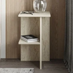 Comodino Beige Marmo un Ripiano Colore Ripiano Beige 36x36x60h cm, Sfumatura Colore Struttura Marmo - Roaschia