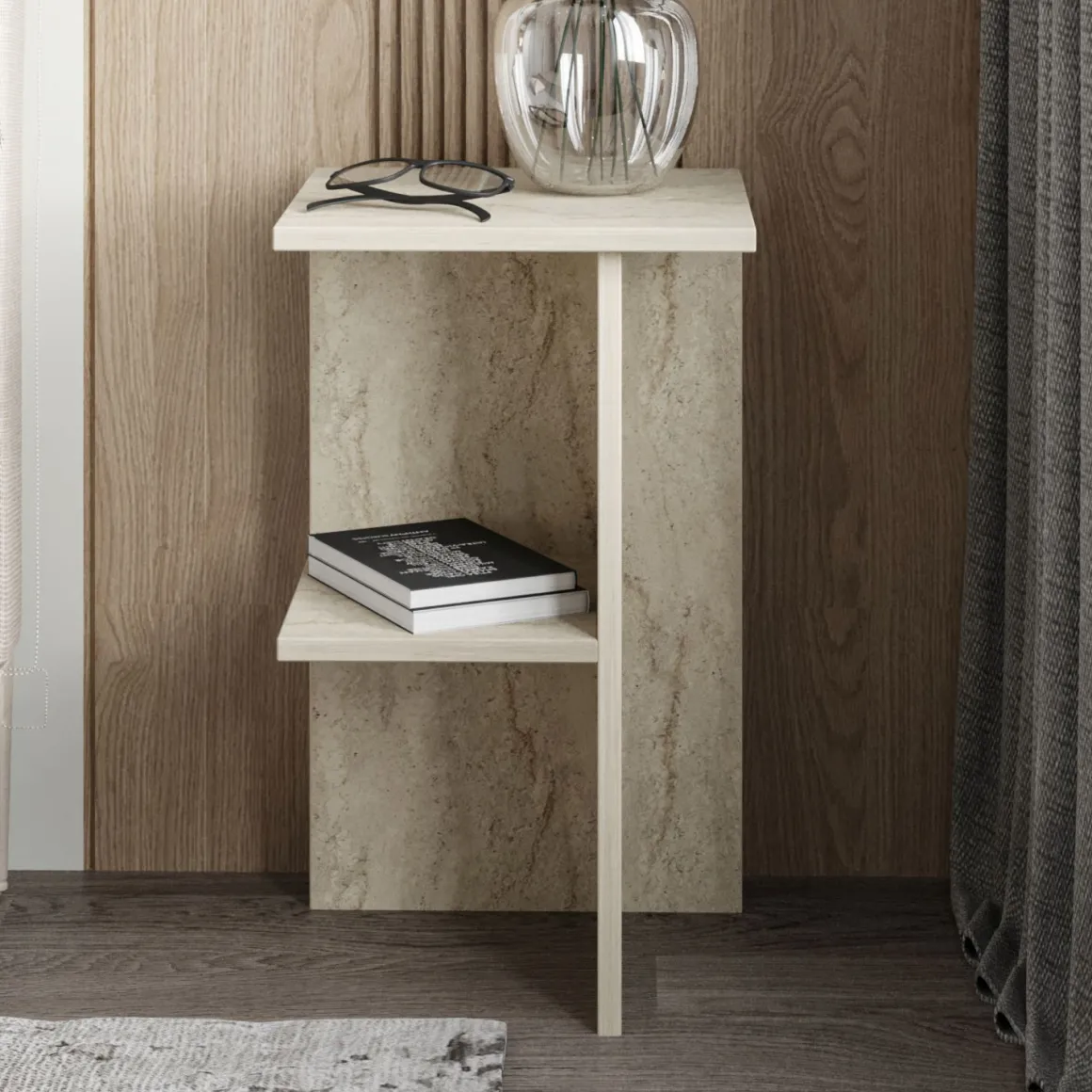 Comodino Beige Marmo un Ripiano Colore Ripiano Beige 36x36x60h cm, Sfumatura Colore Struttura Marmo - Roaschia