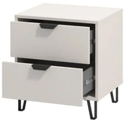 Comodino Beige Nero un Ripiano 2 Cassetti 48x40x52h cm, Apertura Scorrevole - Scarlino