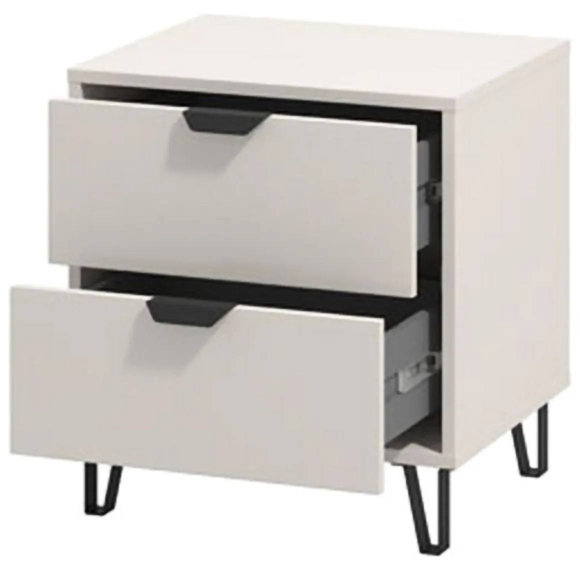 Comodino Beige Nero un Ripiano 2 Cassetti 48x40x52h cm, Apertura Scorrevole - Scarlino