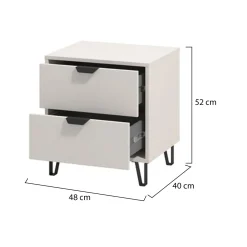 Comodino Beige Nero un Ripiano 2 Cassetti 48x40x52h cm, Apertura Scorrevole - Scarlino