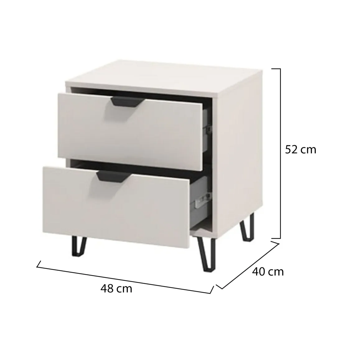 Comodino Beige Nero un Ripiano 2 Cassetti 48x40x52h cm, Apertura Scorrevole - Scarlino