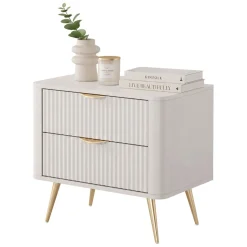 Comodini > Dmora Comodino Beige oro 2 Cassetti un Ripiano 63x38x55h cm, Apertura Scorrevole - Baari Oro, Beige