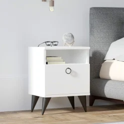 Comodino Bianco Apertura Battente Un'anta 40x40x50h cm, Chiusura Battente - Maenza