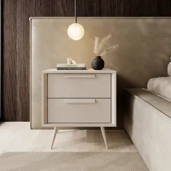 Comodini > Dmora Comodino 2 Cassetti un Ripiano 52x40x57h cm, Apertura Scorrevole - Garo Bianco Cashmere