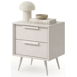 Comodini > Dmora Comodino 2 Cassetti un Ripiano 52x40x57h cm, Apertura Scorrevole - Garo Bianco Cashmere