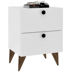 Comodini > Dmora Comodino 2 Cassetti Apertura Scorrevole 50x47x56h cm, Chiusura Scorrevole - Lernan Bianco