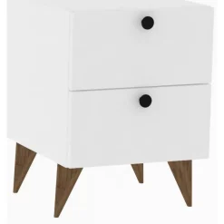Comodini > Dmora Comodino 2 Cassetti Apertura Scorrevole 50x47x56h cm, Chiusura Scorrevole - Lernan Bianco