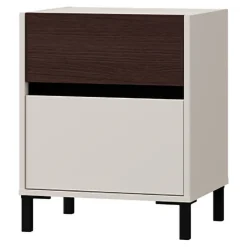 Comodini > Dmora Comodino Bianco Crema Marrone Noce 2 Cassetti un Ripiano 48x40x60h cm, Apertura Scorrevole - Gili Marrone Noce, Bianco Crema