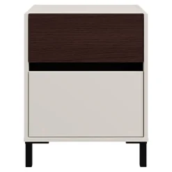 Comodini > Dmora Comodino Bianco Crema Marrone Noce 2 Cassetti un Ripiano 48x40x60h cm, Apertura Scorrevole - Gili Marrone Noce, Bianco Crema