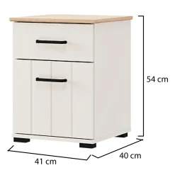 Comodino Bianco Crema Marrone Rovere un Cassetto un Ripiano 41x40x54h cm, Apertura Battente, Scorrevole - Punak