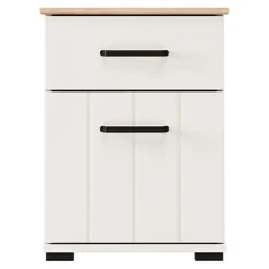 Comodino Bianco Crema Marrone Rovere un Cassetto un Ripiano 41x40x54h cm, Apertura Battente, Scorrevole - Punak